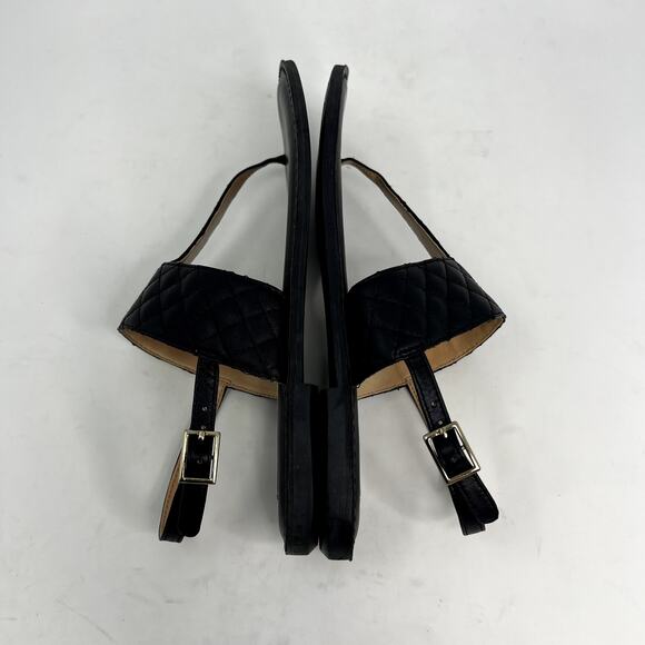 Karl Lagerfeld Black Quilted Leather T-Strap Sandals - Picture 4 of 8